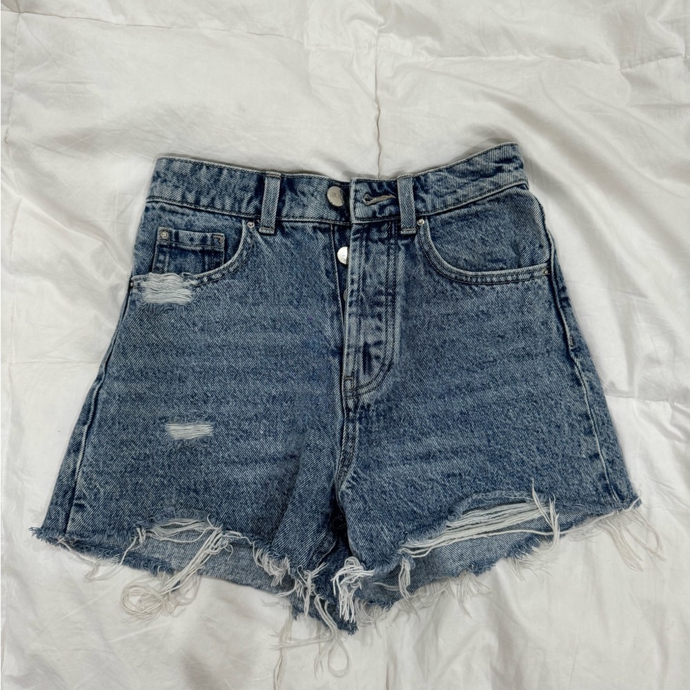 Zara Blue Distressed Denim Shorts